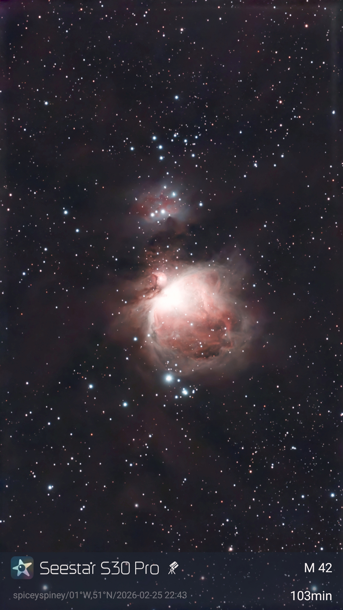 ZWO Seestar S30 Pro smart telescope Orion Nebula