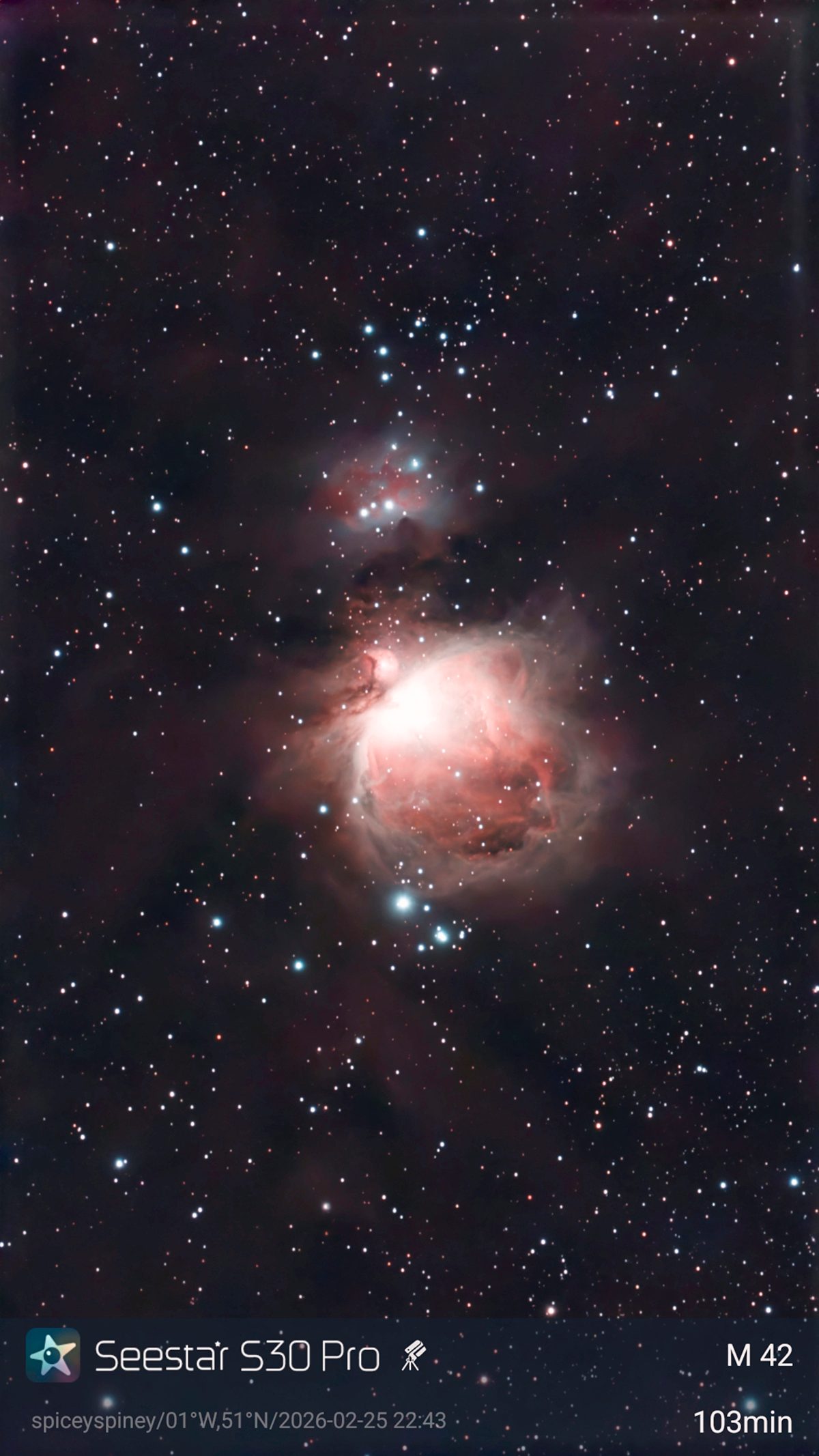 ZWO Seestar S30 Pro smart telescope Orion Nebula