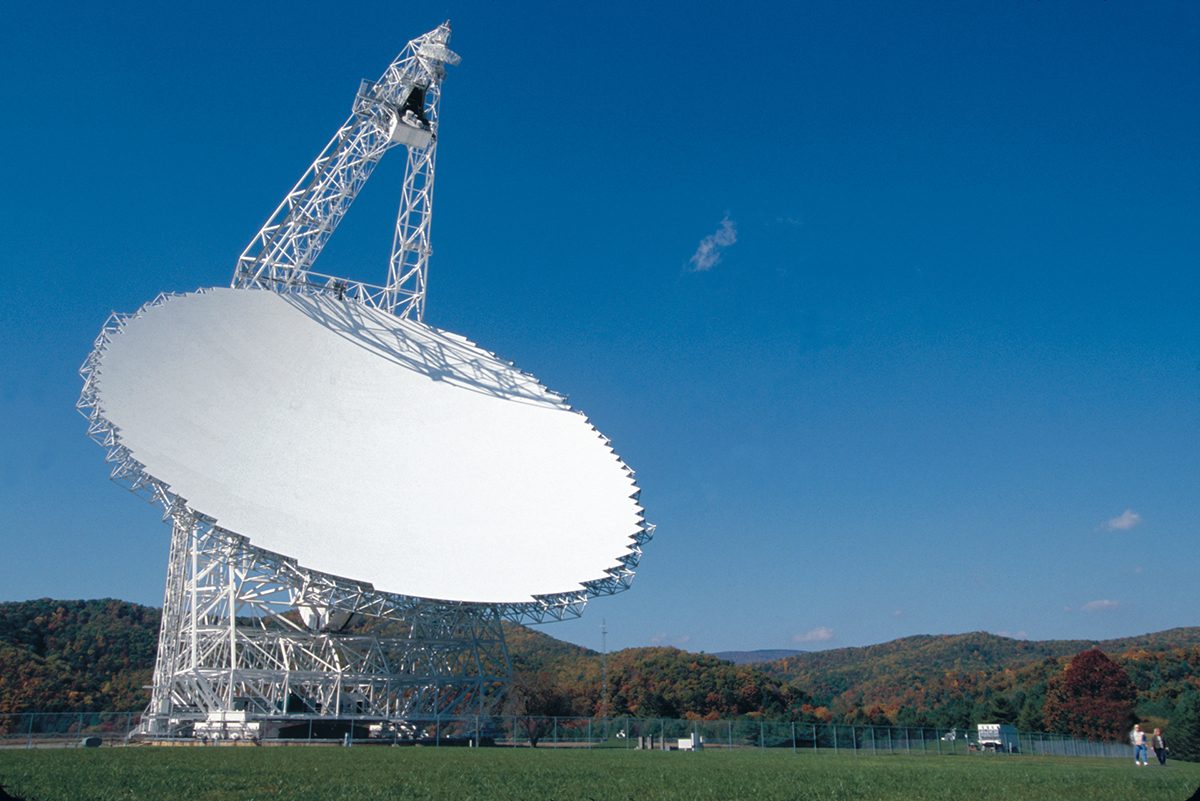 If an alien species had a radio telescope as powerful as the Green Bank Radio Telescope, they could detect our airports from 200 lightyears away. Credit: NRAO/AUI/NSF