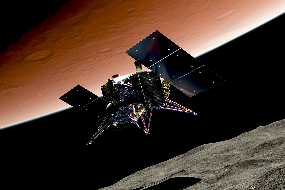 Artist's impression of the MMX mission landing on Mars's moon Phobos. Credit: JAXA