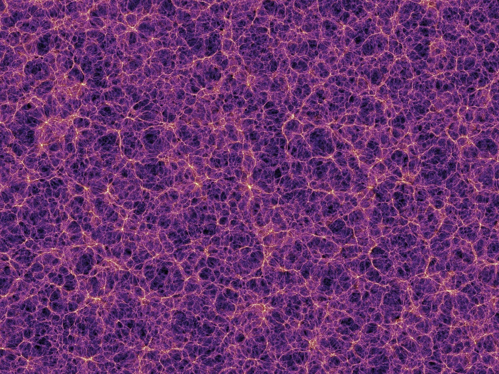 A view of the cosmic web, containing large voids much like the Boötes Void. Credit: Millenium Simulation Project