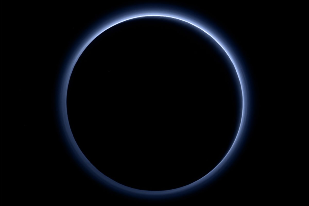 Pluto’s blue haze layer captured by the New Horizons Ralph/Multispectral Visible Imaging Camera (MVIC). Credit: NASA/JHUAPL/SwRI
