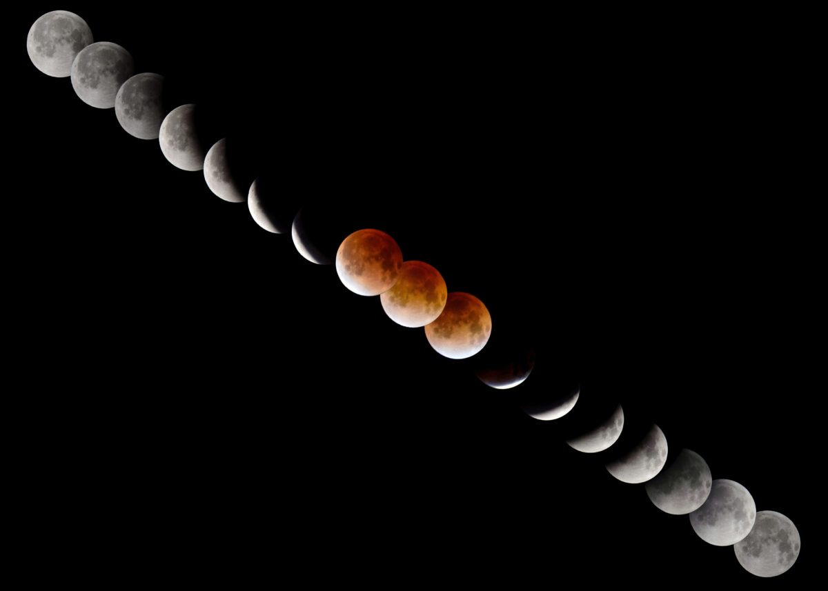 A sequence shot of the 10 December 2011 lunar eclipse, by Tim Jukes, Tsukuba, Japan. Equipment: Nikon D7000, Sigma 100-300mm f4 + 1.4x Teleconverter.