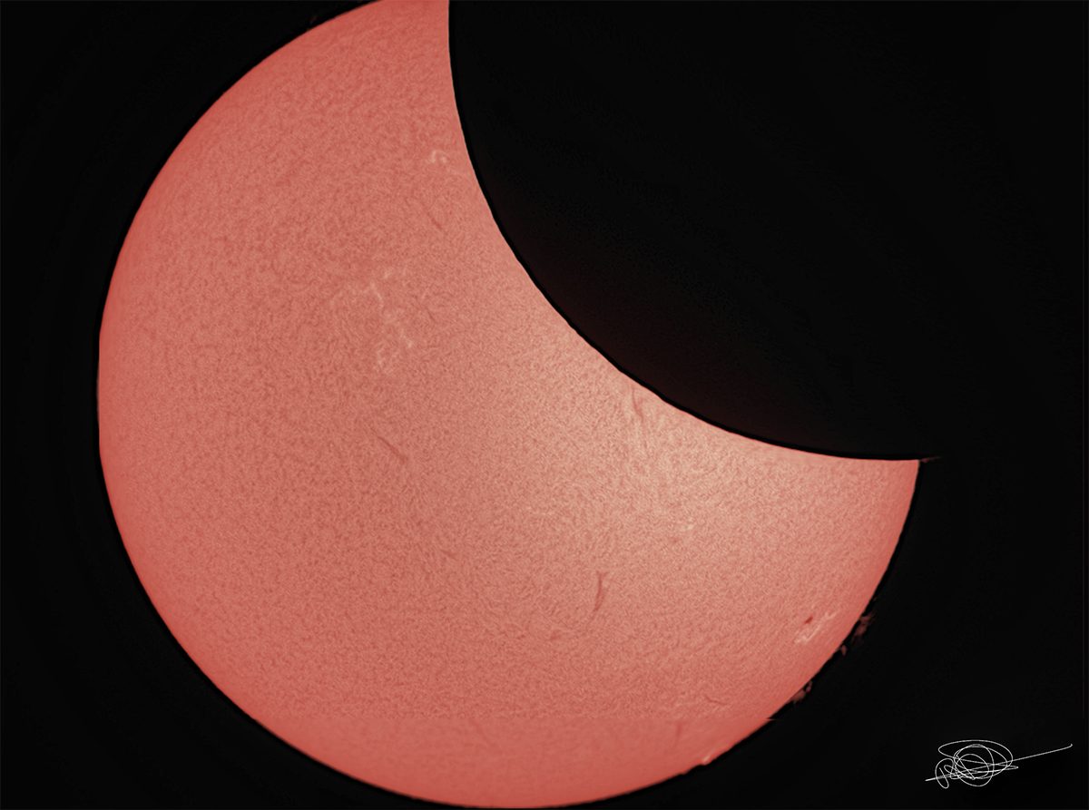 Partial solar eclipse, 29 March 2025. Richard Davey, Brightlingsea, Essex, UK. Equipment: Coronado PST, HEQ5 Pro, ZWO ASI224MC
