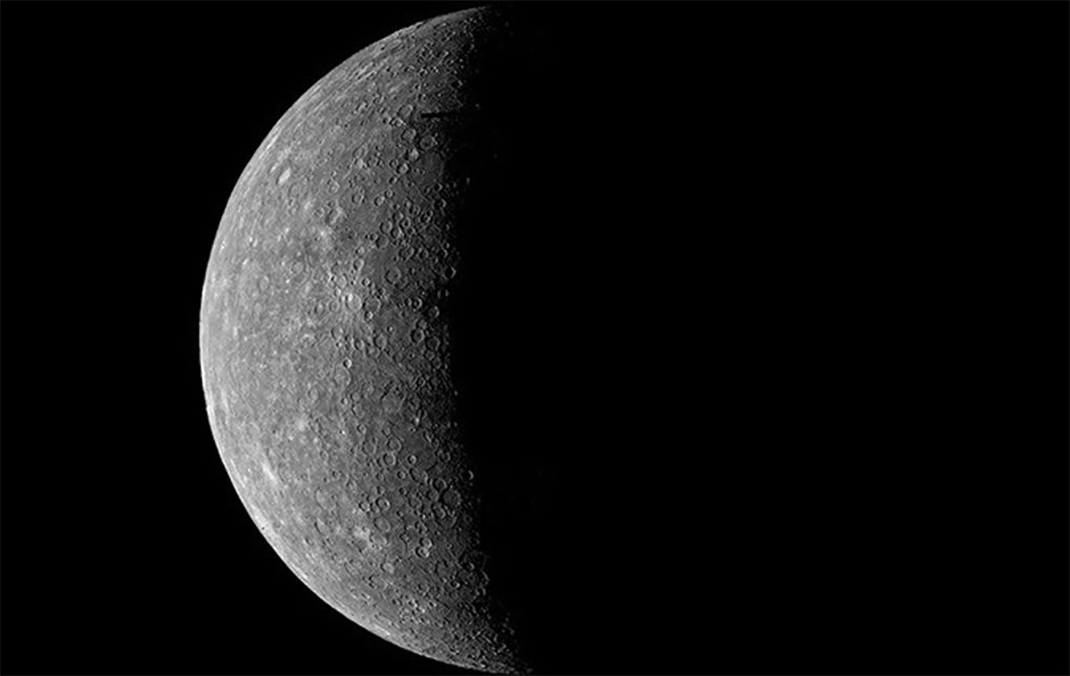 NASA's Mariner 10 spacecraft captured its first image of Mercury on 24 March 1974. Credit: NASA/JPL/USGS