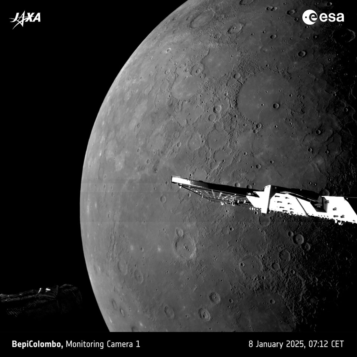 Image of Borealis Planitia on Mercury captured by the BepiColombo spacecraft, 8 January 2025. Credit: ESA/BepiColombo/MTM