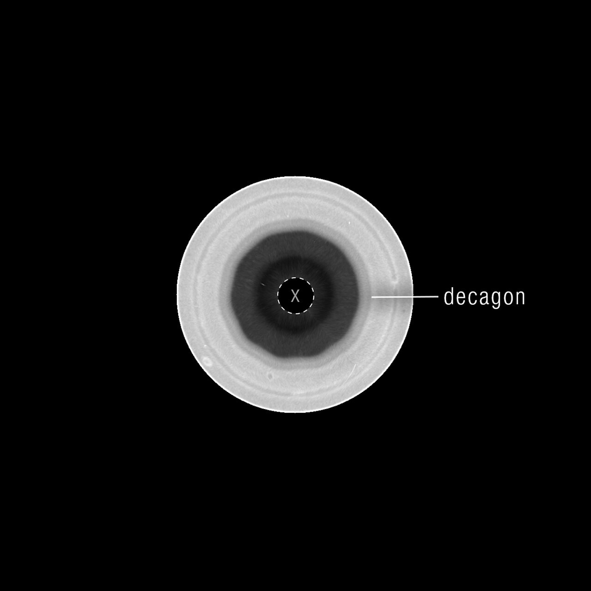 Saturn's south polar decagon, captured by the Hubble Space Telescope in a single wavelength of light. Credit: NASA, ESA, STScI, A. Sánchez-Lavega (University of the Basque Country), A. Simon (NASA-GSFC), M. Wong (UC Berkeley); Image Processing: A. Pagan (STScI)