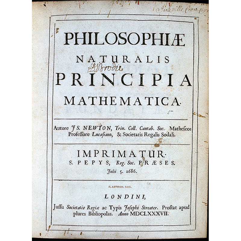 Title page of Isaac Newton's Philosophiae Naturalis Principia Mathematica, London 1687. Photo by Universal History Archive/Getty Images
