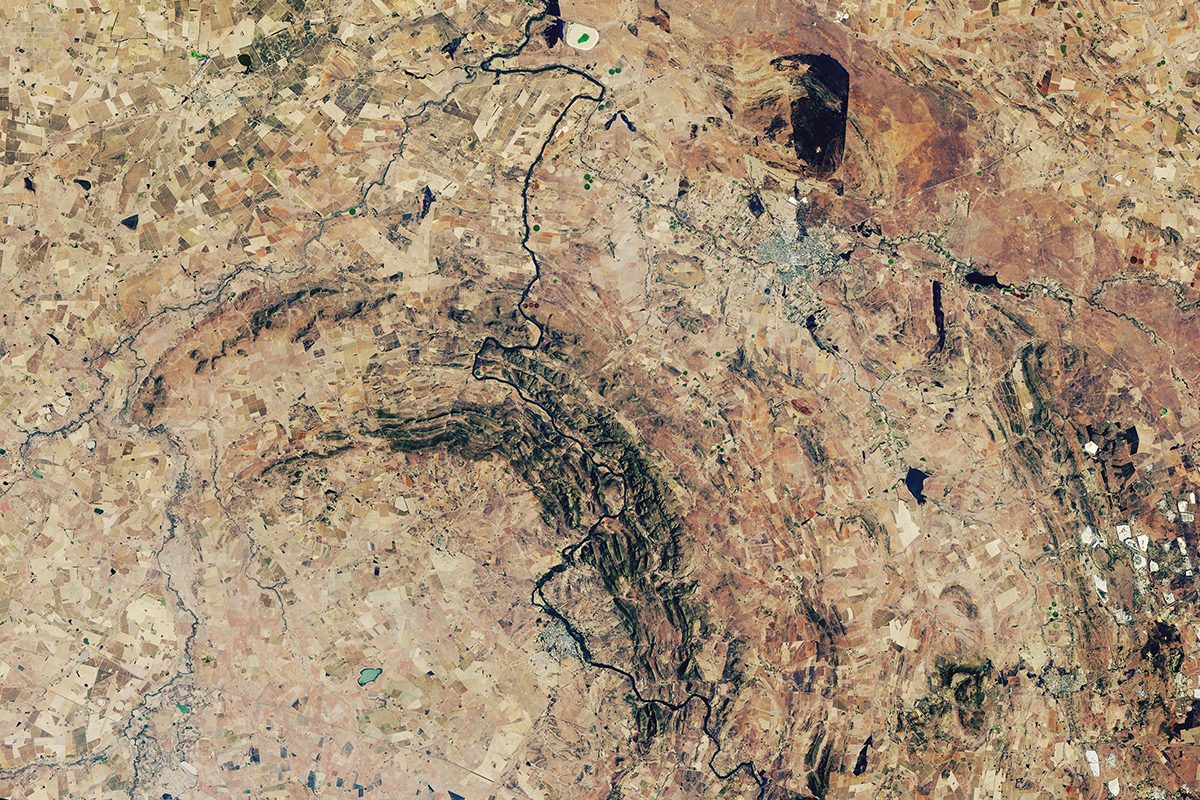 The Vredefort Crater, the world’s oldest and largest known impact structure. NASA Earth Observatory image by Lauren Dauphin, using Landsat data from the U.S. Geological Survey.