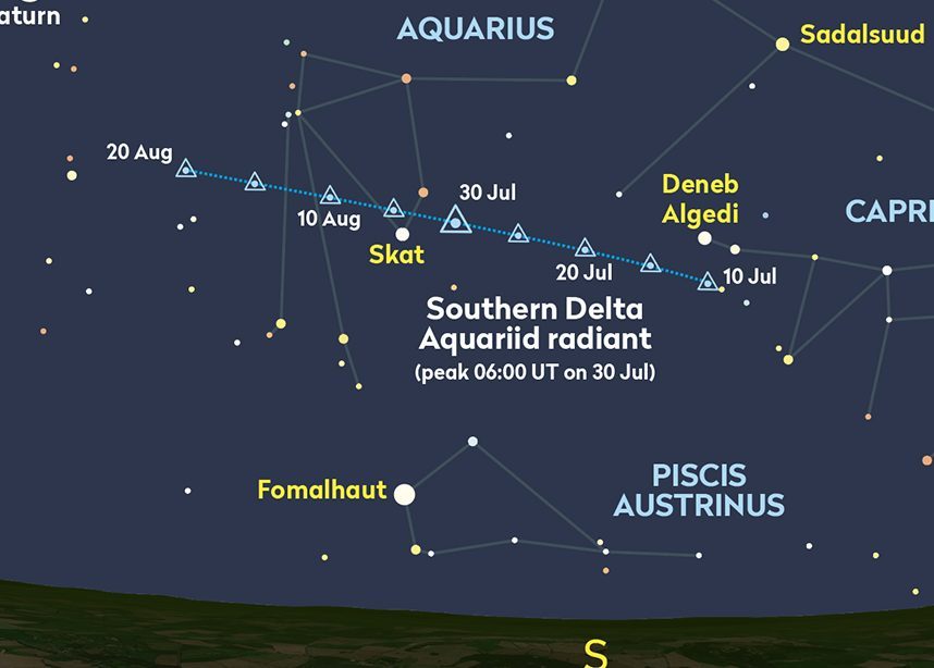 Chart showing the location of the Southern Delta Aquariid meteor shower. Credit: Pete Lawrence