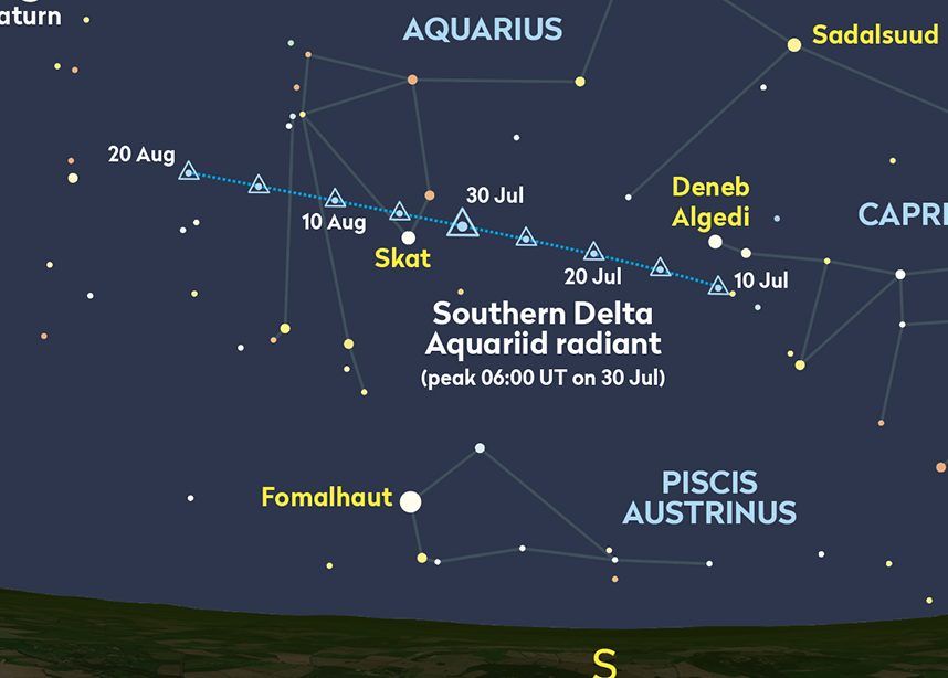 Chart showing the location of the Southern Delta Aquariid meteor shower. Credit: Pete Lawrence