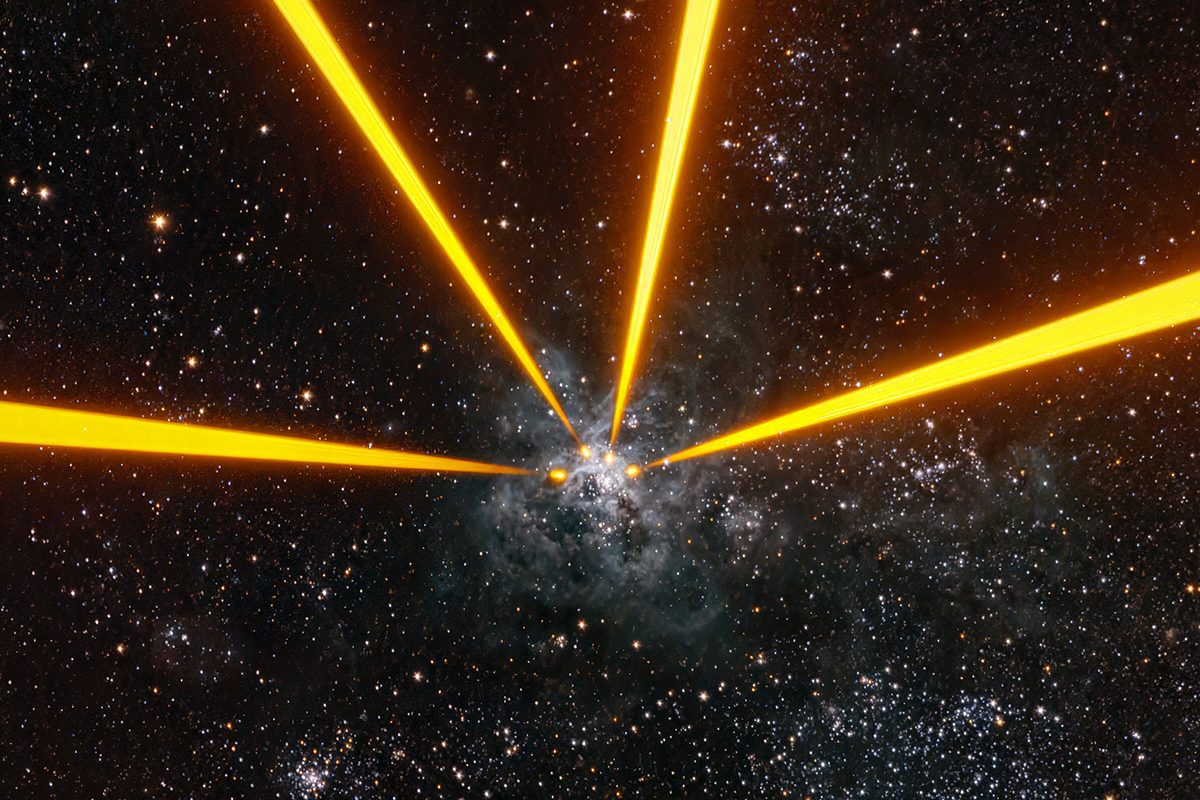 "It might look like we started a space war, but we didn’t." Astronomers fire lasers at distant cosmic cloud, all in the name of science - BBC Sky at Night Magazine image