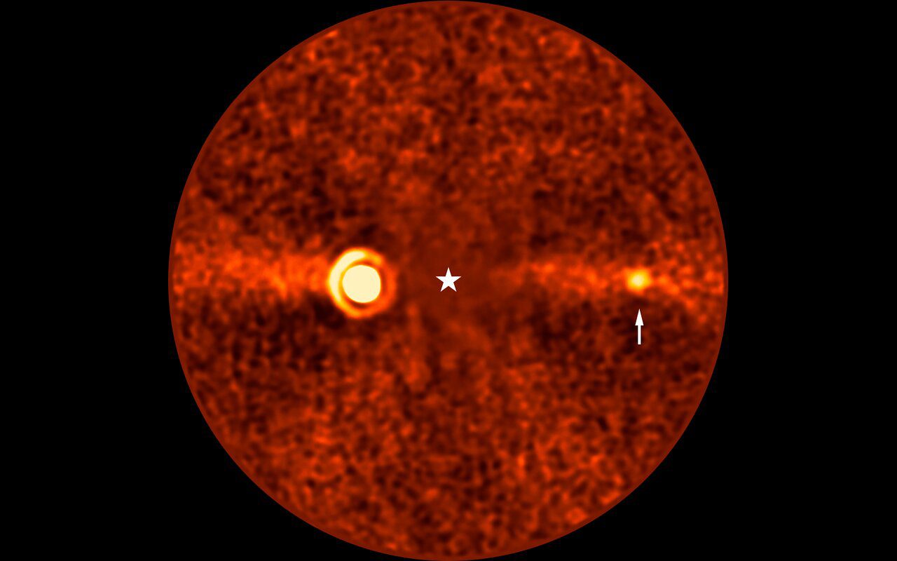 Image taken with ESO’s Very Large Telescope showing Beta Pictoris d, orbiting the star Beta Pictoris. Credit: ESO/B. Sutlieff, M. Bonse et al.