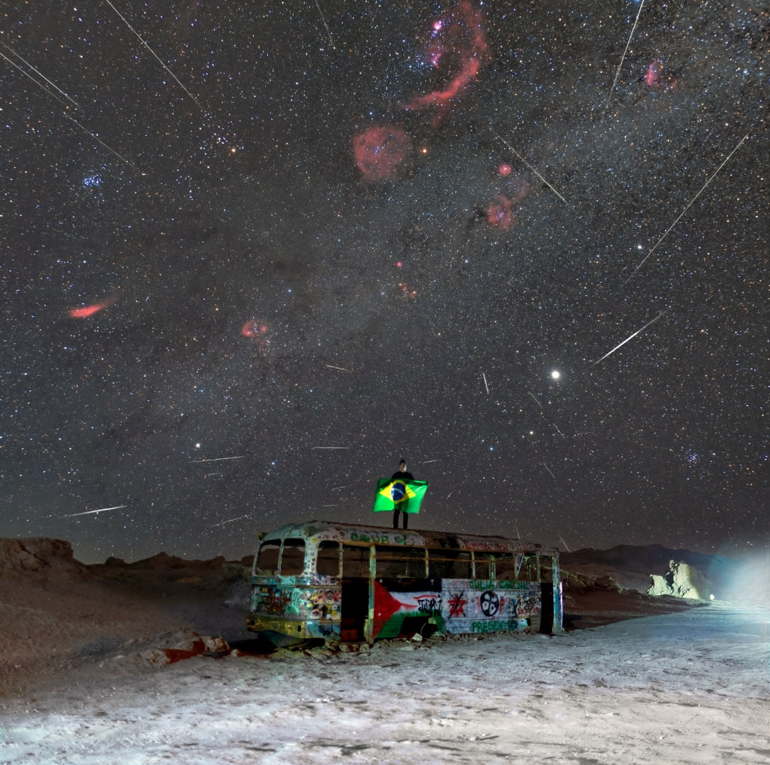 Geminid meteor shower captured by Fernando Menezes, Atacama Desert, Chile, 13-15 December 2025