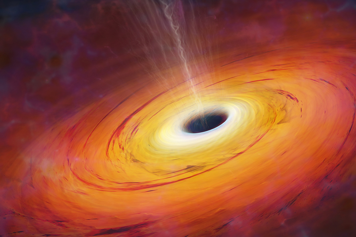 Artist's impression of a supermassive black hole at the centre of a galaxy. Credit: Science Photo Library - MARK GARLICK / Getty Images