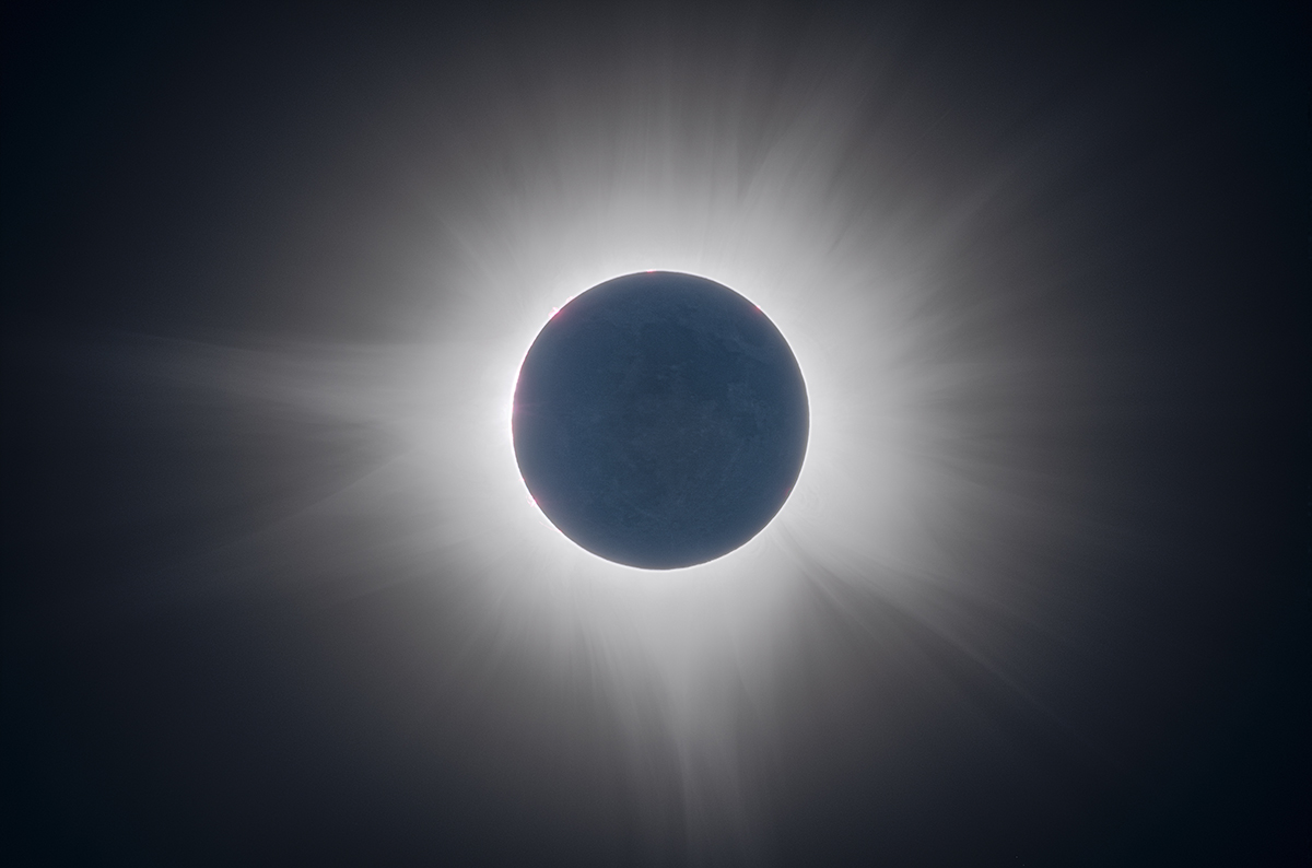 Earthshine during the April 8 total solar eclipse, captured with several long and short exposures by Harley Grady, Hillsboro, Texas, USA. Equipment: TS Optics CF APO 90mm refractor, Fuji XH2 mirroless camera.
