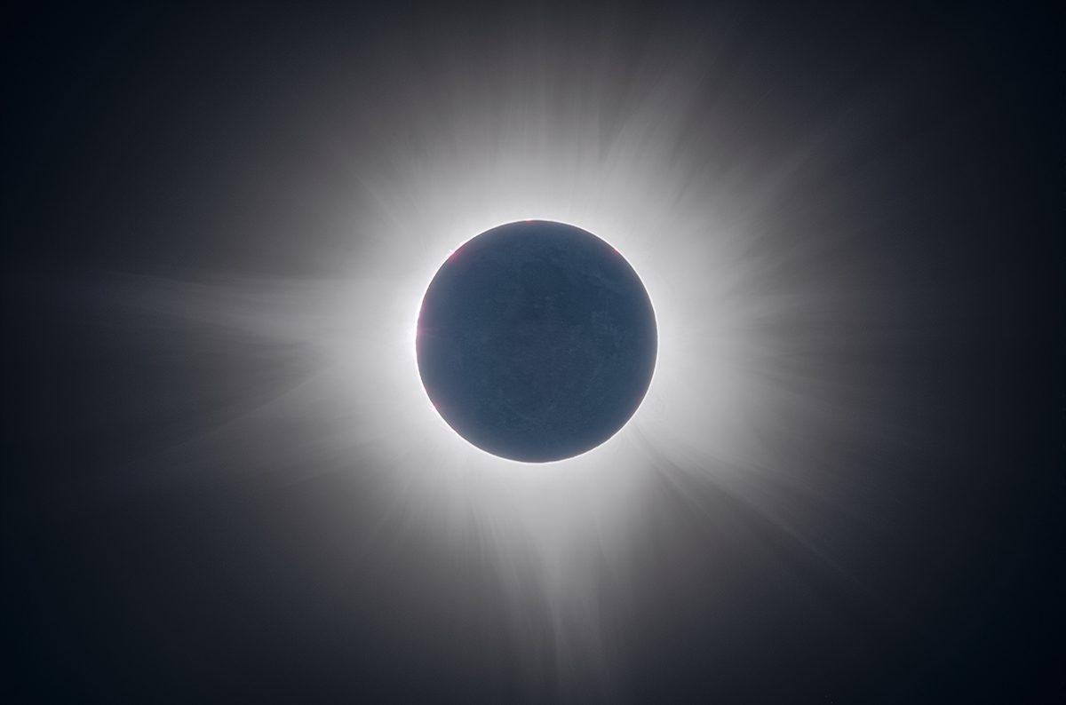 Earthshine during the April 8 total solar eclipse, captured with several long and short exposures by Harley Grady, Hillsboro, Texas, USA. Equipment: TS Optics CF APO 90mm refractor, Fuji XH2 mirroless camera.