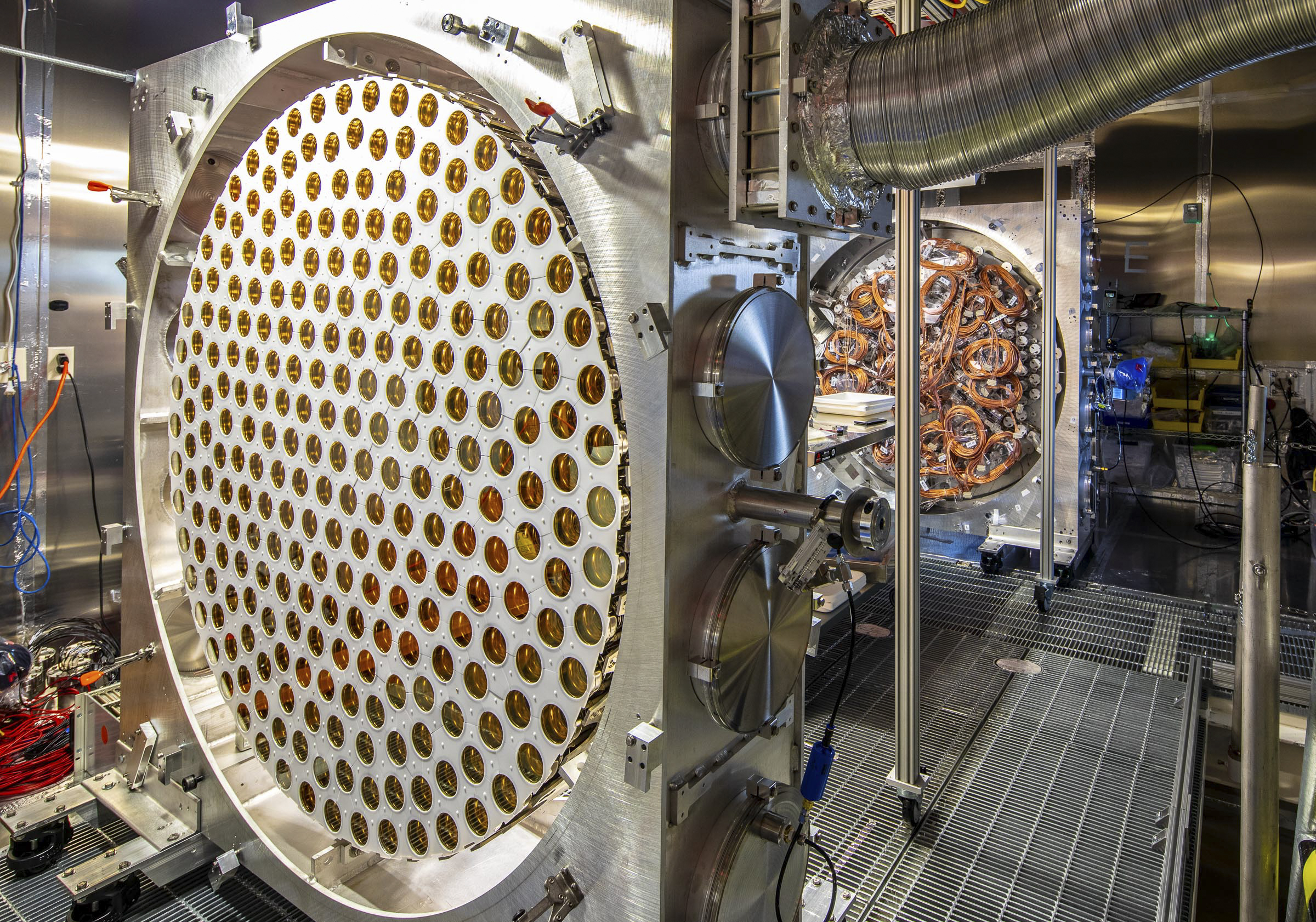 To search for dark matter, LZ uses photomultiplier tubes to capture light from particle interactions. Credit: Matthew Kapust/Sanford Underground Research Laboratory