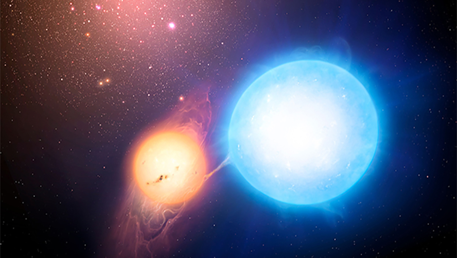 An illustration of a binary star system. Credit: Mark A. Garlick/University of Warwick