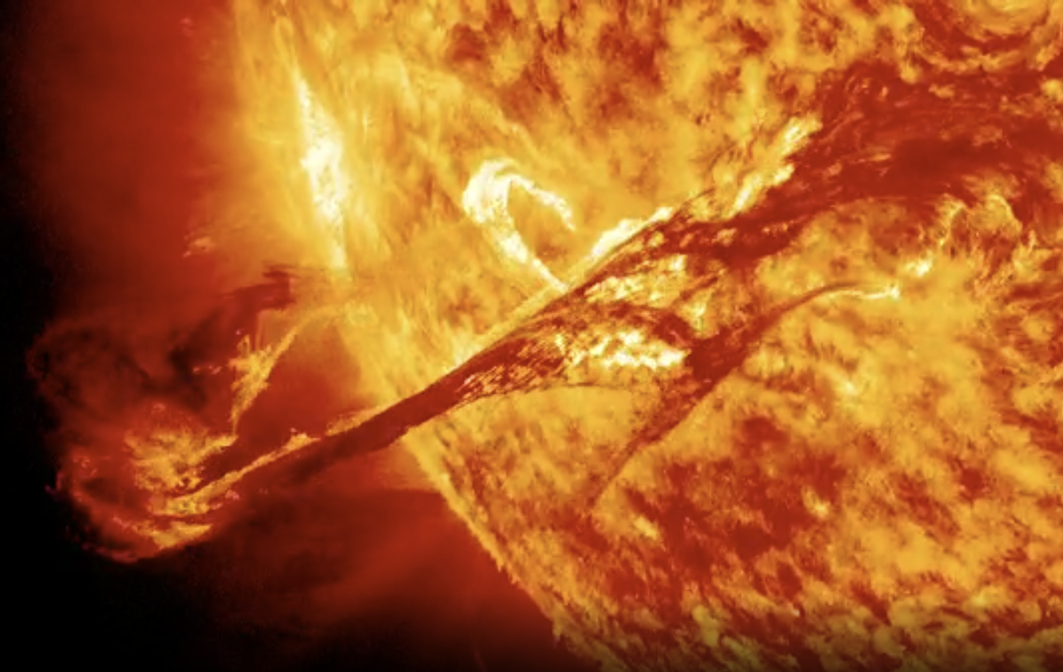 A coronal mass ejection captured by NASA's Solar Dynamics Observatory (SDO).