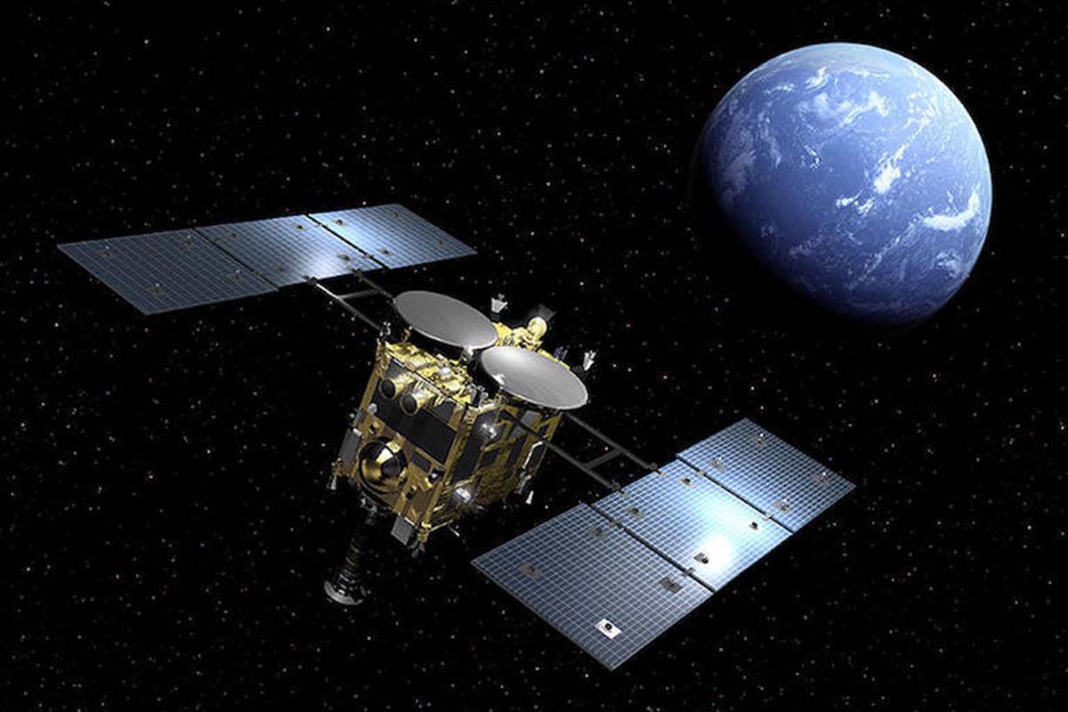 Artist's impression of JAXA's Hayabusa2 spacecraft passing near Earth. Credit: JAXA
