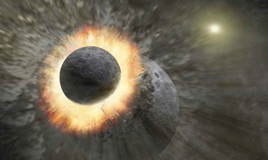 The prevailing theory is that the Moon was formed when a Mars sized object crashed into the proto-Earth. Credit: NASA