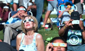 Eclipse glasses donned for the 21 August 2017 US solar eclipse at Caltech in Pasadena, California. Credit: FREDERIC J. BROWN/AFP via Getty Images) Eclipse glasses donned for the 21 August 2017 US solar eclipse at Caltech in Pasadena, California. Credit: FREDERIC J. BROWN/AFP via Getty Images)