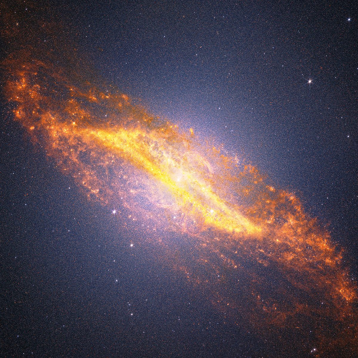 A combined mid- and near-infrared view of Centaurus A captured b NASA’s James Webb Space Telescope, revealing galaxy’s dense field of millions of stars. Image: NASA, ESA, CSA, STScI; Image Processing: Alyssa Pagan (STScI), Joseph DePasquale (STScI), Macarena Garcia Marin (ESA Office at STScI)
