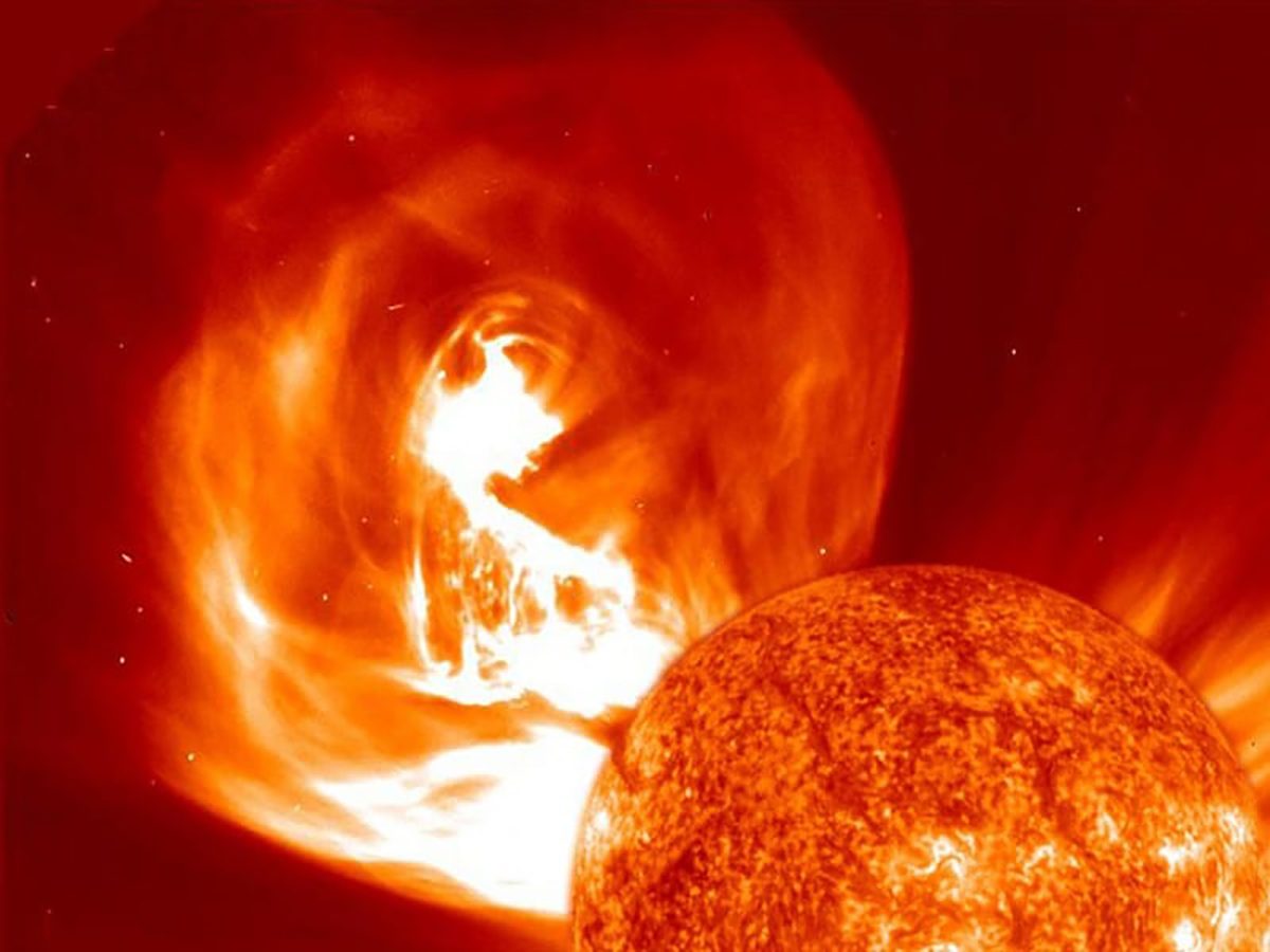 Space weather includes powerful eruptions like coronal mass ejections, as seen here by the Solar and Heliospheric Observatory. Credit: NASA/SOHO