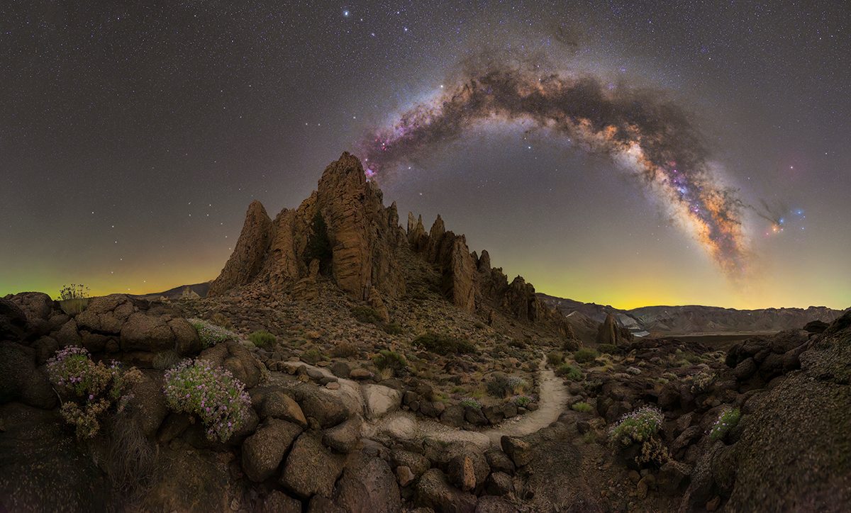 Path Towards the Stars © Matteo Strassera (Italy), Skyscapes category. Taken with a Canon EOS R5 camera, Benro Polaris tripod head, Foreground: 14 mm f/4, ISO 4320, 8 x 121-second exposures; Sky: 35 mm f/1.6, ISO 400, 32 x 60-second exposures. Location: Santa Cruz de Tenerife, Tenerife, Canary Islands, Spain, 25 June 2025