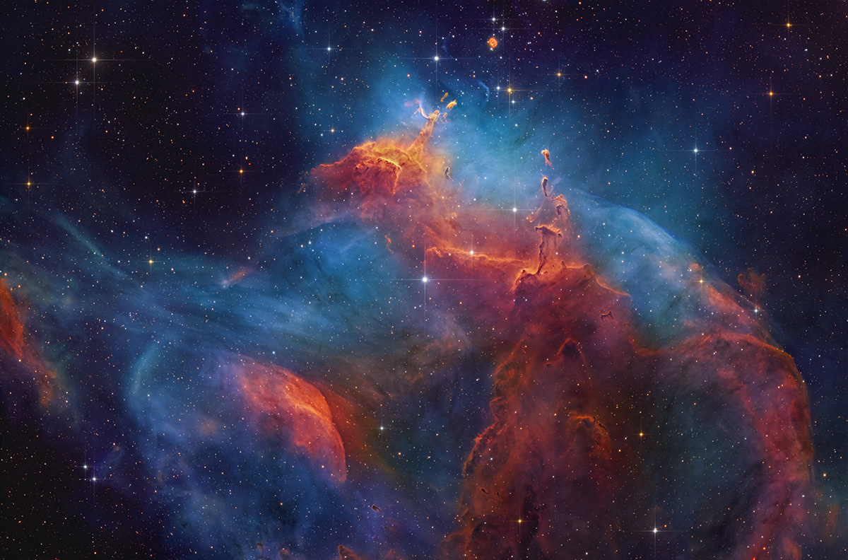 Gum 37: The Southern Tadpoles (or 'Teapot Nebula') © Ani Shastry (USA), Stars and Nebulae category. Taken with a PlaneWave Instruments CDK20 telescope, PlaneWave Instruments CDK500 mount, Moravian Instruments C3-61000 Pro camera, 3,454 mm f/6.8, 20 x 1,200-second H-alpha exposures, 20 x 1,200-second OIII exposures, 20 x 1,200-second SII exposures, 30 x 120-second R, G and B exposures, 23 hours total exposure. Location: El Sauce Observatory, Río Hurtado, Chile, 10 February 2026