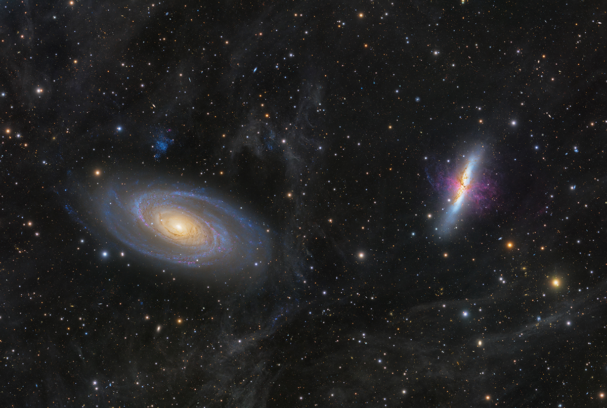 Cosmic Neighbours: Beauty and the Beast © Yijing Zhu and Xinghan Yang (Both China), Galaxies category. Taken with a Sky Rover 155 APO Pro telescope, iOptron CEM70 mount, QHYCCD QHY600M camera, 992 mm f/6.4, 600 seconds per frame, 49 hours total integration. Location: Ürümqi, Xinjiang Uyghur Autonomous Region, China, 17, 20, 28, 30 November and 25 December 2025