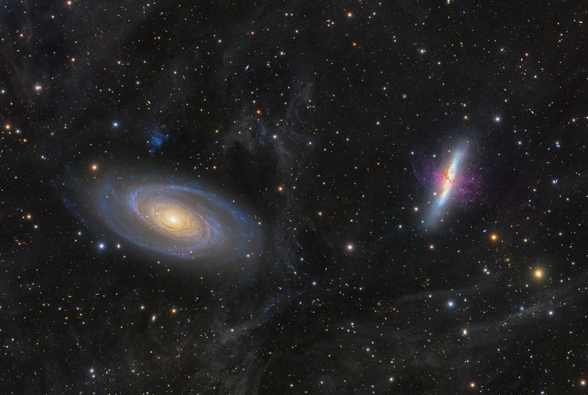 Cosmic Neighbours: Beauty and the Beast © Yijing Zhu and Xinghan Yang (Both China), Galaxies category. Taken with a Sky Rover 155 APO Pro telescope, iOptron CEM70 mount, QHYCCD QHY600M camera, 992 mm f/6.4, 600 seconds per frame, 49 hours total integration. Location: Ürümqi, Xinjiang Uyghur Autonomous Region, China, 17, 20, 28, 30 November and 25 December 2025