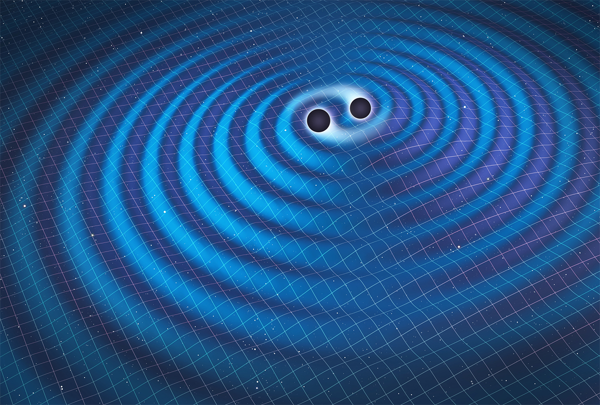 The collision of two black holes produces ripples in spacetime known as 'gravitational waves'. Credit: Mark Garlick / Science Photo Library / Getty Images