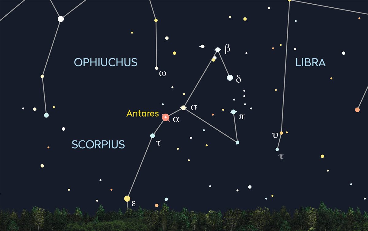 chart showing the position of star antares in the night sky