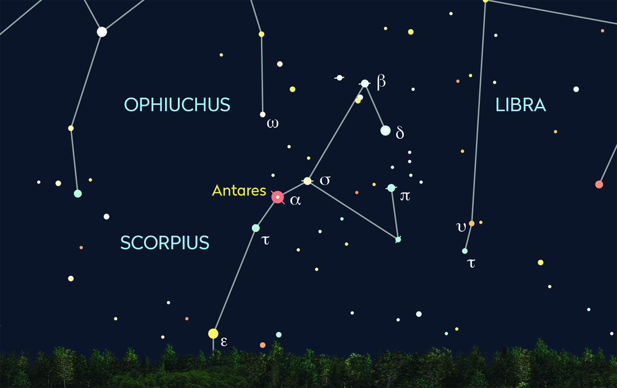 chart showing the position of star antares in the night sky
