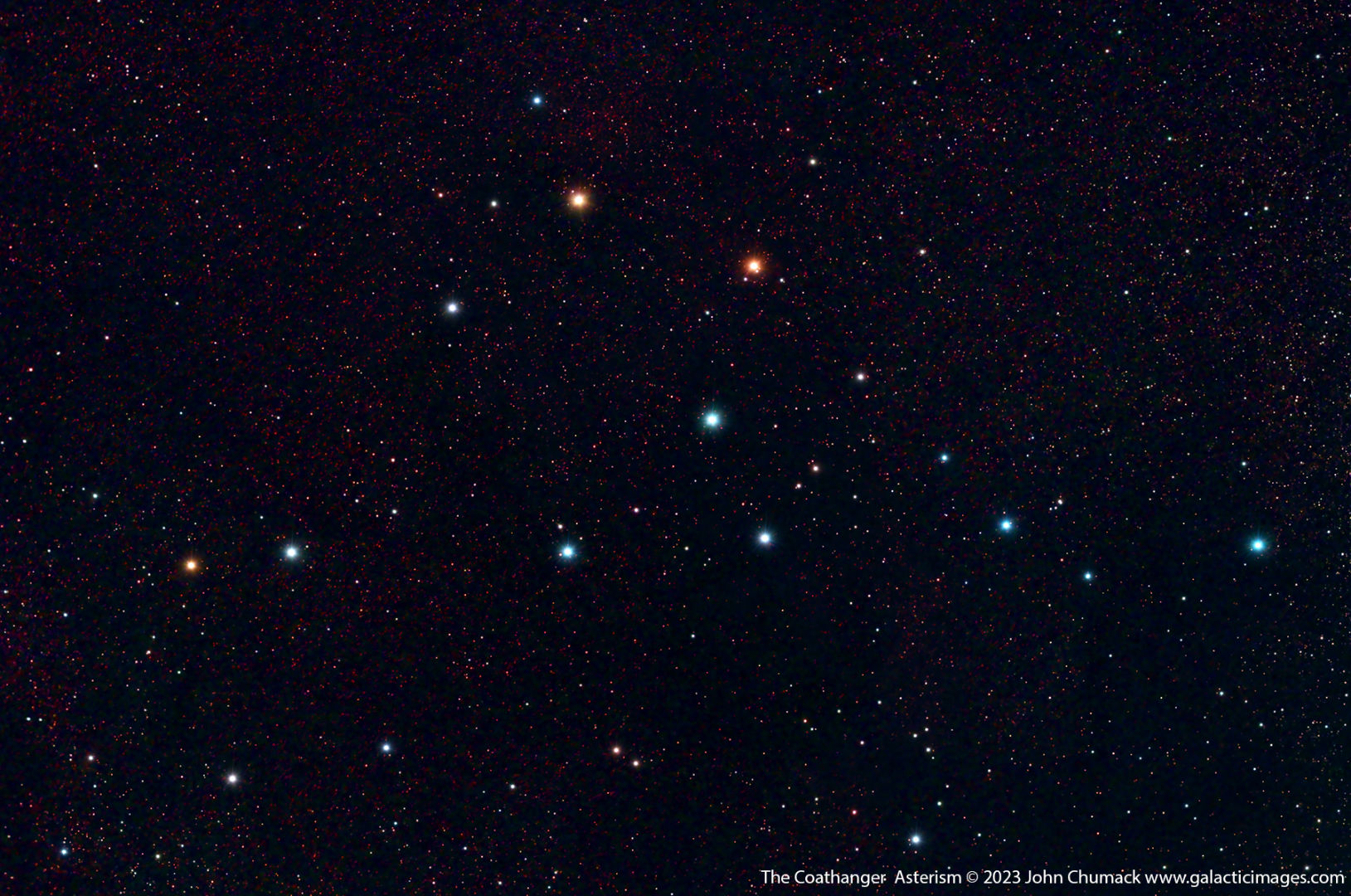 Collinder 399, the Coathanger Asterism John Chumack, Dayton, Ohio, USA, 31 July 2023 Equipment: ZWO ASI294MC colour CMOS camera, Celestron RASA 8 f/2 astrograph, Software Bisque Paramount MYT mount