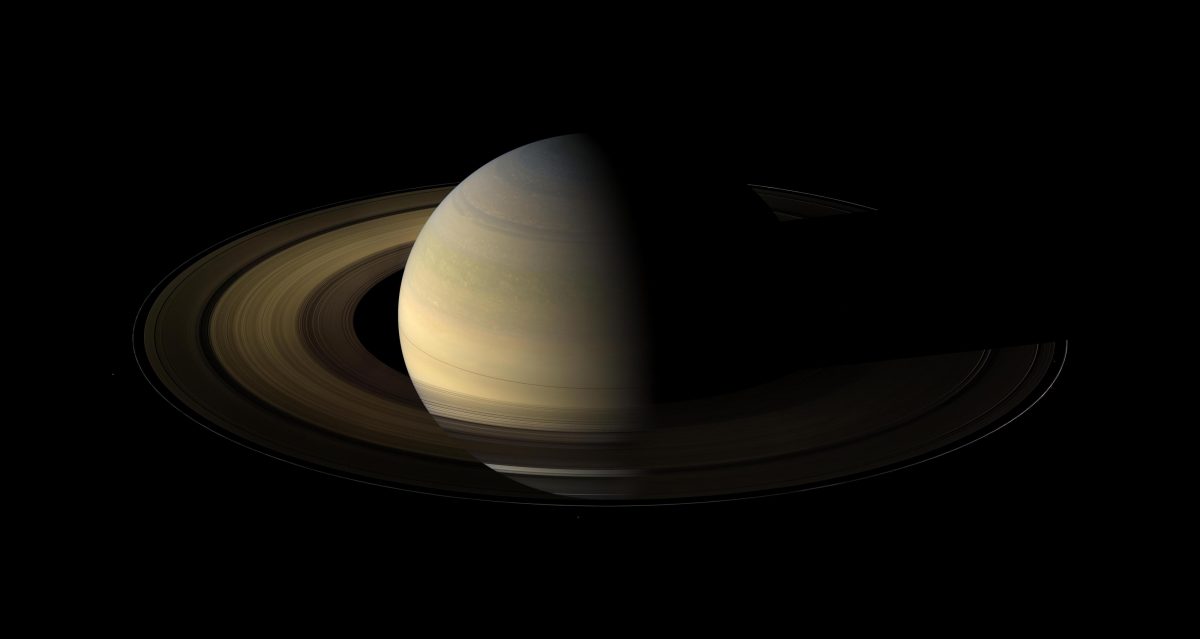 The Cassini mission's view of Saturn during the planet's equinox in 2009. Credit: NASA/JPL/Space Science Institute