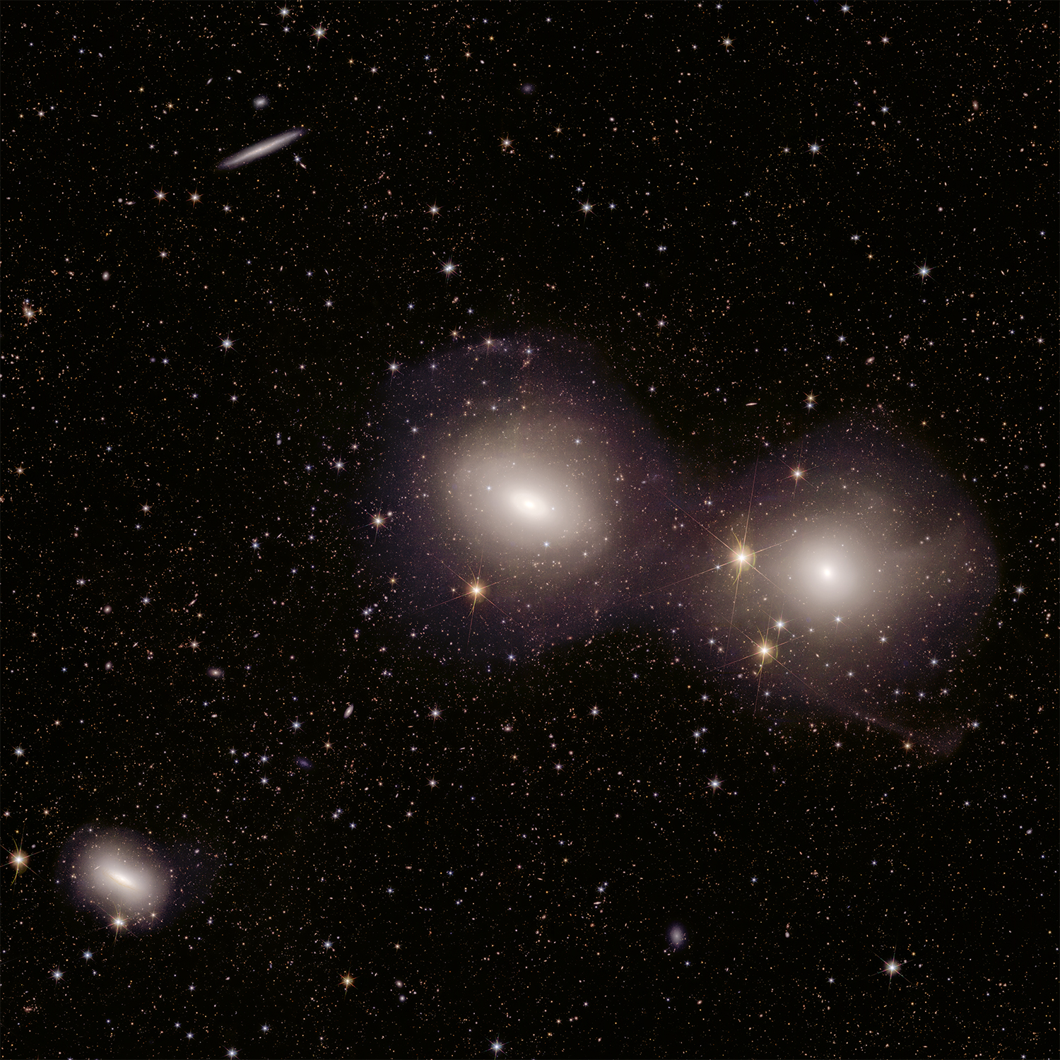 Euclid spacecraft image of the Dorado Group of galaxies, 62 million lightyears away in the southern hemisphere constellation Dorado. Credit: ESA/Euclid/Euclid Consortium/NASA, image processing by J.-C. Cuillandre (CEA Paris-Saclay), G. Anselmi; CC BY-SA 3.0 IGO or ESA Standard Licence.