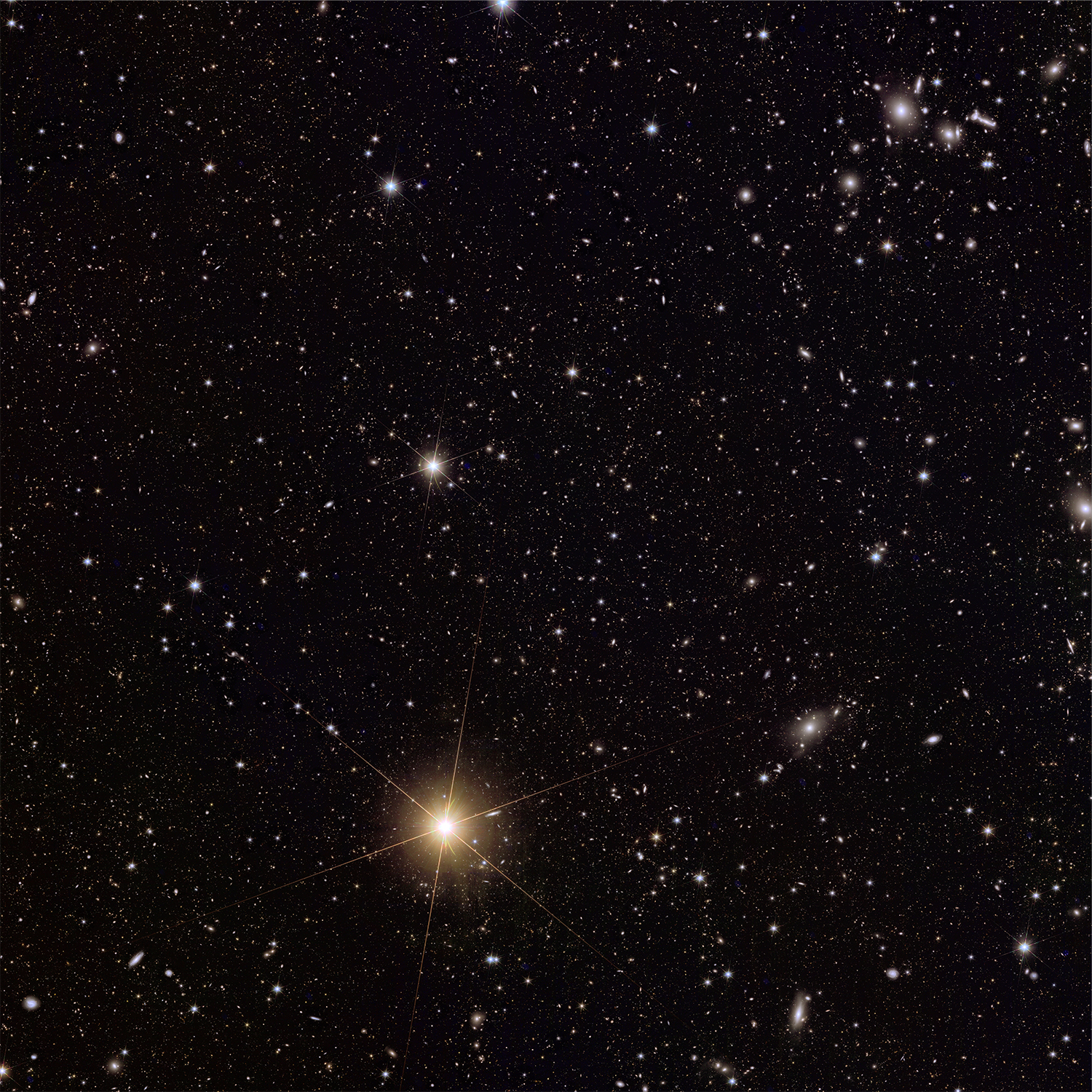 Euclid spacecraft image of galaxy cluster Abell 2764, 1 billion lightyears away in the direction of the Phoenix constellation. Credit: ESA/Euclid/Euclid Consortium/NASA, image processing by J.-C. Cuillandre (CEA Paris-Saclay), G. Anselmi; CC BY-SA 3.0 IGO or ESA Standard Licence.