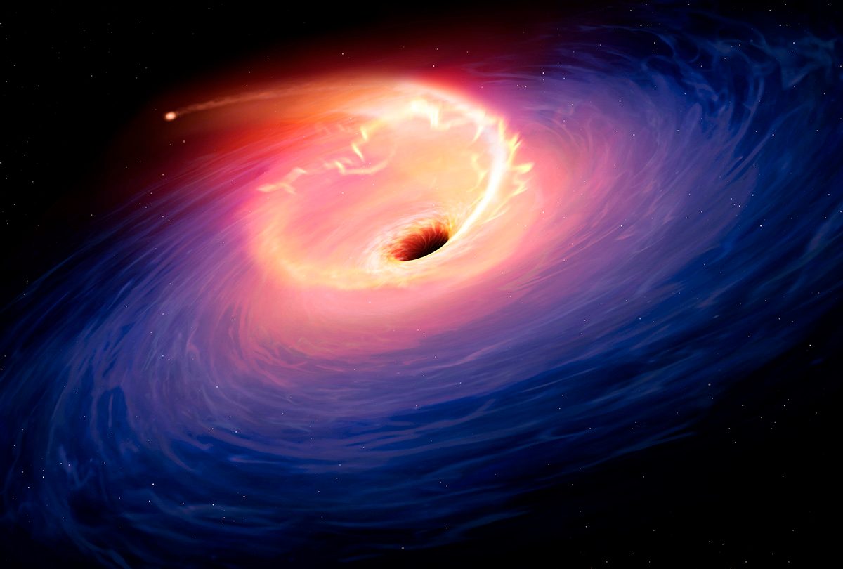 Artwork depicting a tidal disruption event, when a star is torn apart by a black hole. Credit: Mark Garlick / Science Photo Library / Getty Images
