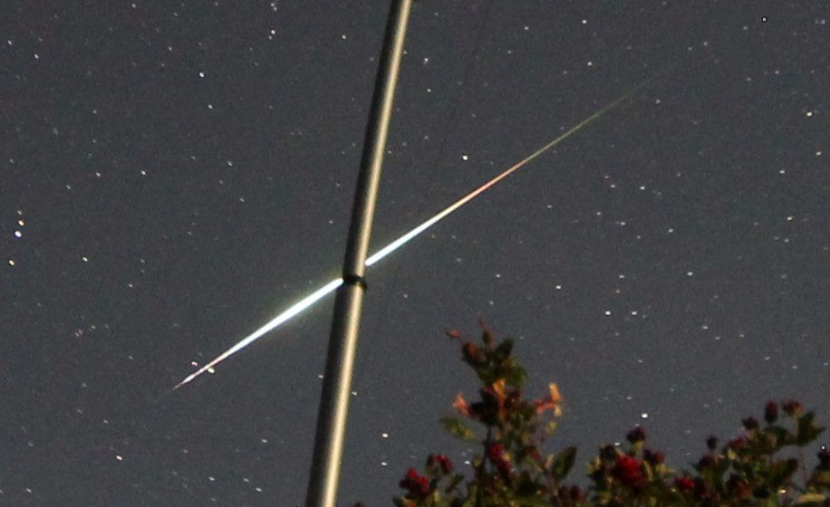 Perseid Meteor by David Grace, Cardigan, UK. Equipment: Canon 60D, Sigma Wide Angle lens, Tripod.