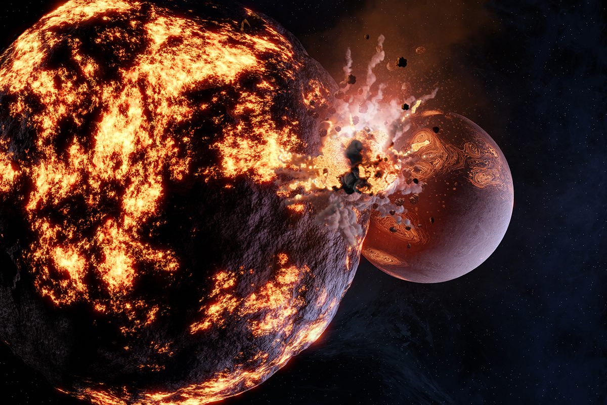 Artist's impression of an asteroid hitting a planet. Credit: mikdam / Getty Images
