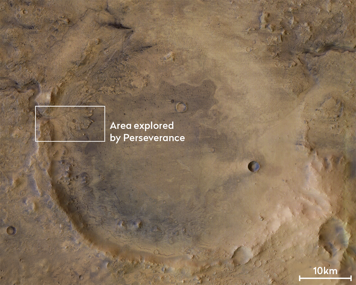 Image showing the area of Jezero Crater explored by the Perseverance rover. Credit: ESA/DLR/FU Berlin