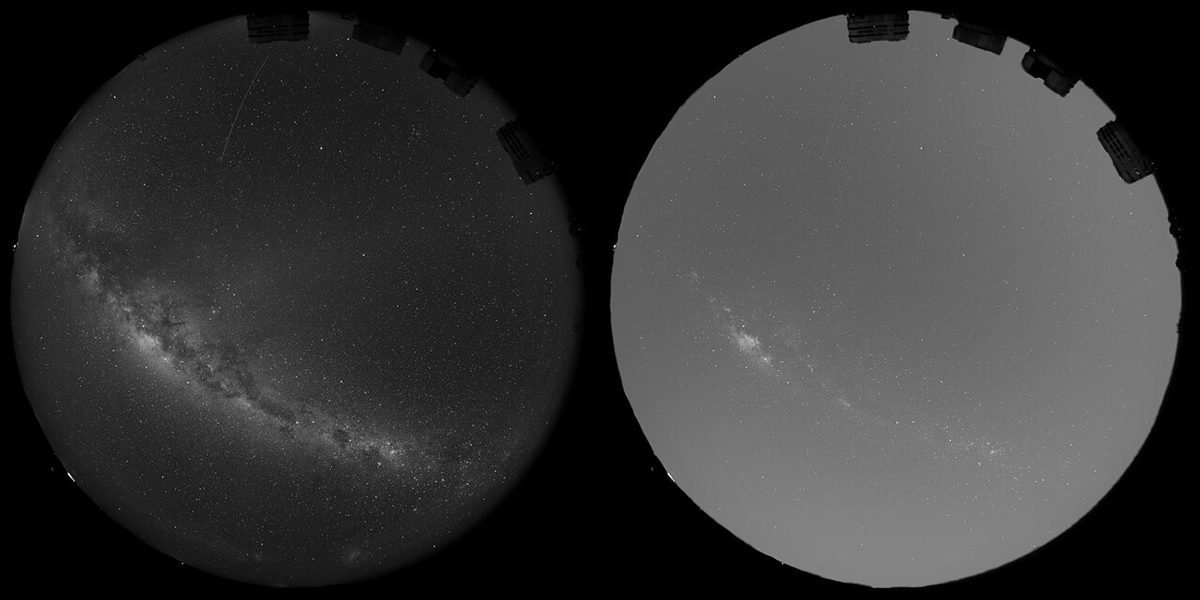 Image produced by the European Southern Observatory illustrating what ESO scientists claim would be the effect of sunlight scattered by Reflect Orbital’s space mirrors on the overall brightness of the sky above the Very Large Telescope. Credit: ESO/O. Hainaut