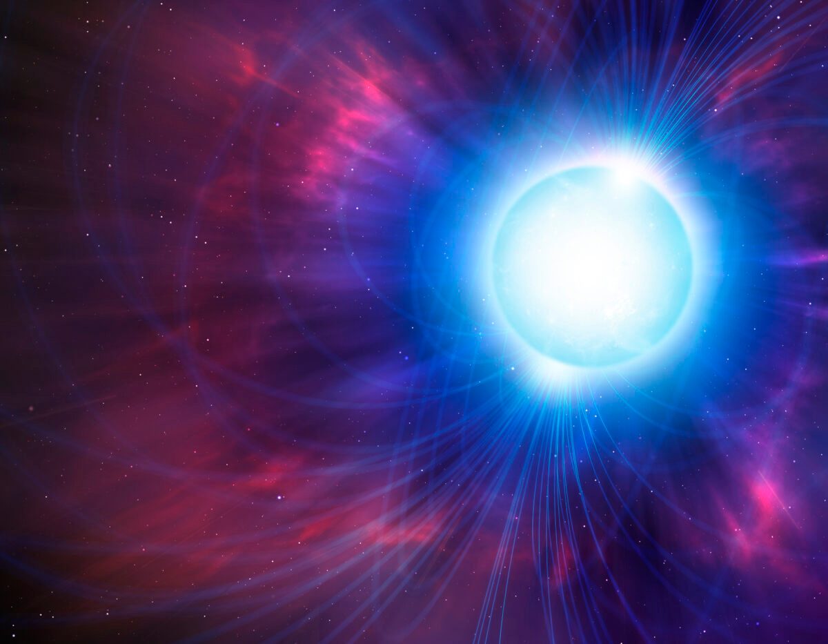 Artist's illustration of magnetic field lines around a neutron star. Credit: Mark Garlick / Science Photo Library