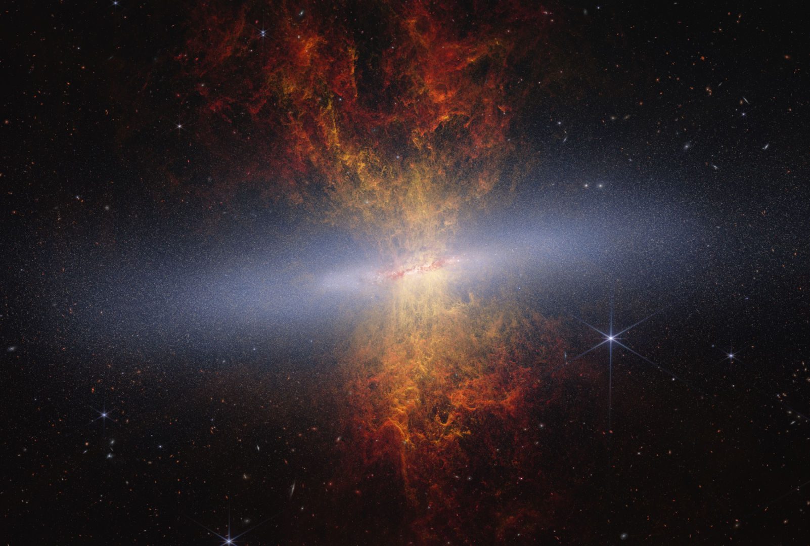 The Cigar Galaxy, M82 James Webb Space Telescope/ Hubble Space Telescope, 23 June 2026 Credit: NASA, ESA, CSA, Adam Smercina (STScl, Tufts), Thomas Williams (University of Manchester). Image processing: Alyssa Pagan