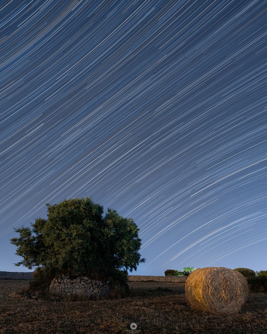 Star trails Filippo Galati, Modica, Sicily, Italy, 6 June 2026 Equipment: Sony A7 III camera, Sony 20mm lens, Manfrotto 055XPROB tripod