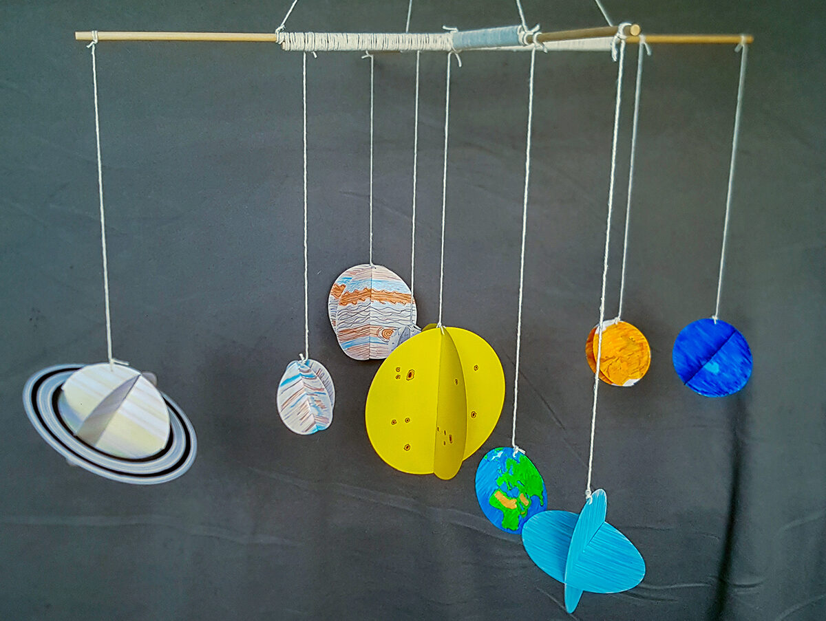 The finished DIY Solar System mobile for kids. Credit: Mary McIntyre One of the most simple space activities: a Solar System mobile! Credit: Mary McIntyre