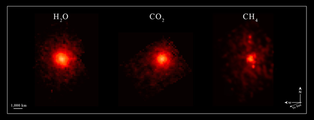 Images showing observations of comet 3I/ATLAS with the James Webb Space Telescope's MIRI instrument. Credit: NASA, ESA, CSA, STScI, M. Belyakov (Caltech), I. Wong (STScI), Image Processing: A. Pagan (STScI)